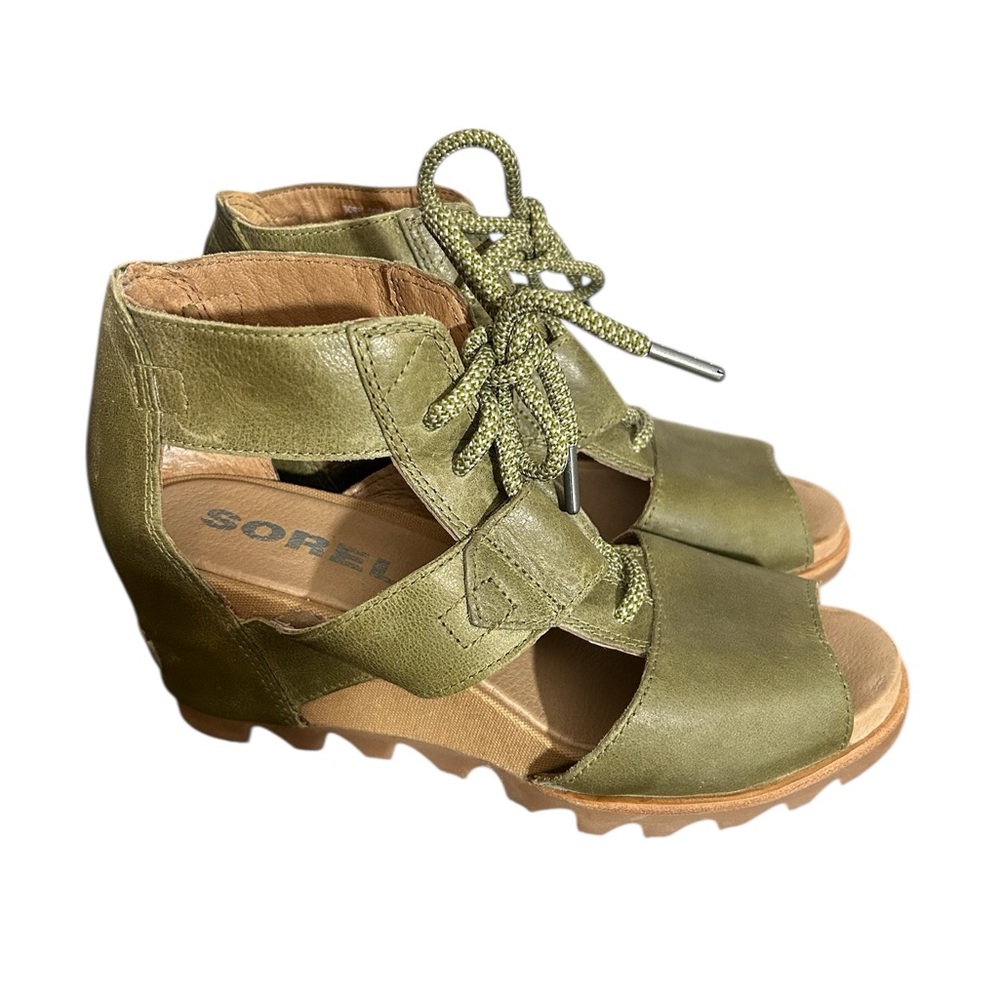 Sorel Olive Green Lace-Up Joanie Wedge Sandals Size 9